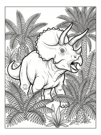 Triceratops Roaring Among Ferns