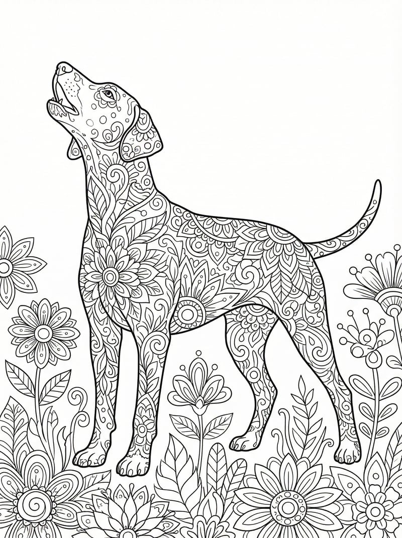 Dalmatian Dog Howling With Garden Flowers