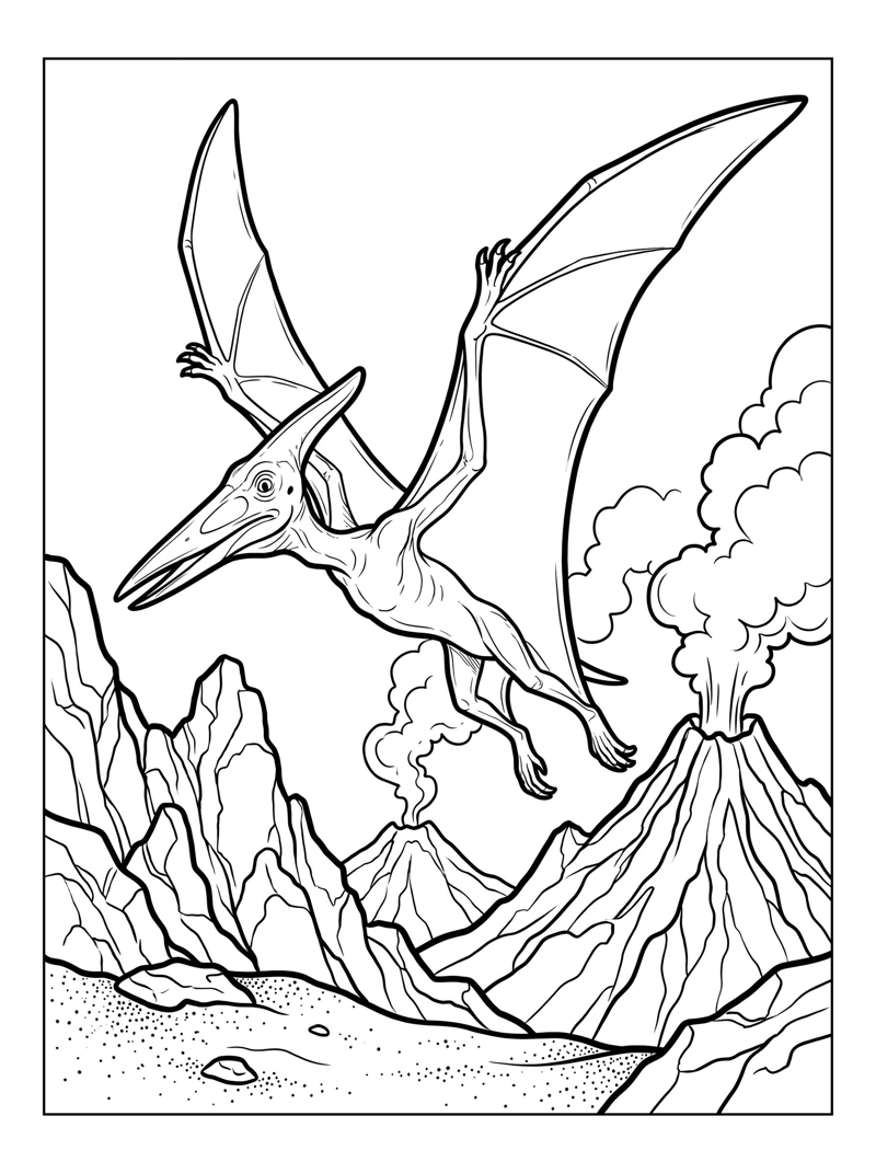 Baby Pterodactyl Flying Over Volcano