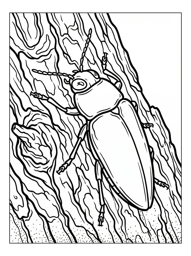 Jewel Beetle Climbing Tree Bark