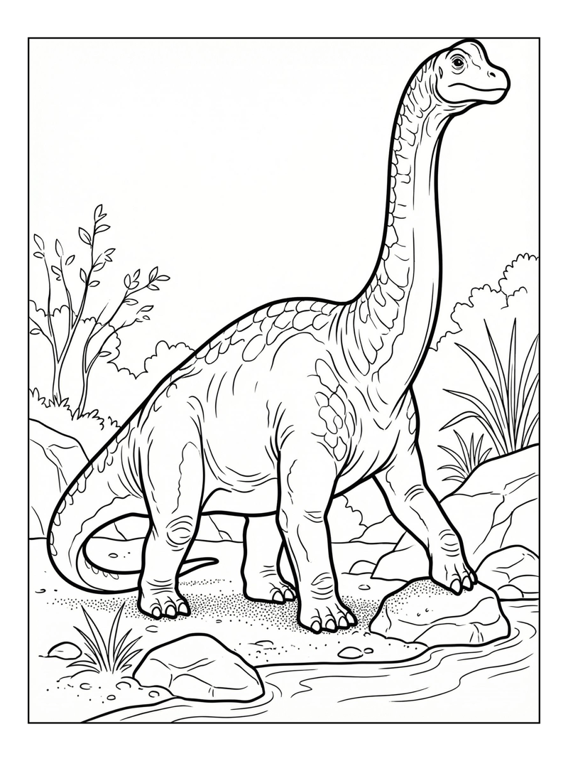 Brachiosaurus Walking By River Bank