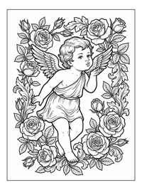 Baby Cupid Blowing Kiss Among Roses