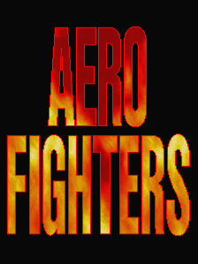 The title screen displays 'AERO FIGHTERS' in large red capital letters with a yellow/orange gradient shadow effect beneath, centered against a black background. The text uses a thick, blocky font style typical of early 1990s arcade graphics. No other UI elements, sprites, or background details are visible on the screen.