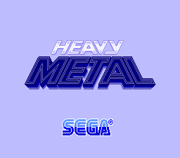 The title screen displays "HEAVY METAL" in large, bold blue metallic lettering with a silver outline against a light purple background. Below the title, the SEGA® logo appears in smaller blue text with a similar outlined style. The typography uses a heavy, angular font characteristic of mid-1980s arcade design. The entire composition is centered vertically on the screen with minimal additional visual elements.