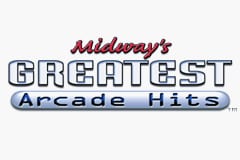 The title screen displays "Midway's Greatest Arcade Hits" in two-tone lettering, with "Midway's" rendered in red script at the top and "GREATEST Arcade Hits" in large blue and gray pixelated letters below. The text is centered against a plain light gray background with no additional graphics or UI elements visible.