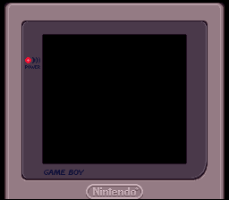 A Game Boy cartridge adapter displayed against a purple-gray background. The device features a black screen in the center, the Nintendo logo at the bottom, and "GAME BOY" text on the lower left side. A small red indicator light appears on the upper left. The frame has rounded corners and a beveled border design typical of SNES peripheral hardware from the mid-1990s.