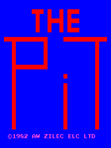 The title screen displays 'THE' in large red capital letters centered at the top of a bright blue background. Below sits a red rectangular outline forming an incomplete border, with a small red square positioned in the upper left quadrant and a vertical red line extending downward from the right side of the rectangle. A small red dot appears near the center. White copyright text reading '©1982 AM ZILEC ELC LTD' is printed in the bottom left corner.