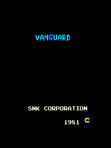 The title screen displays "VANGUARD" in cyan lettering centered in the upper half against a black background. Below at the bottom, "SNK CORPORATION" appears in white text, with "1991" to its right followed by a small copyright symbol. The overall composition is minimal and symmetrical, with cyan and white text being the only visible elements against the solid black backdrop.