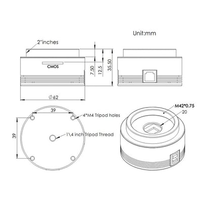 ZWO ASI120MM-S Super Speed Monochrome CMOS Astronomy Camera - ASI120MM-S