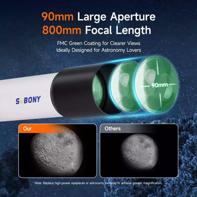 SVBONY 90mm f/8.9 Refractor Kit (W9302A)