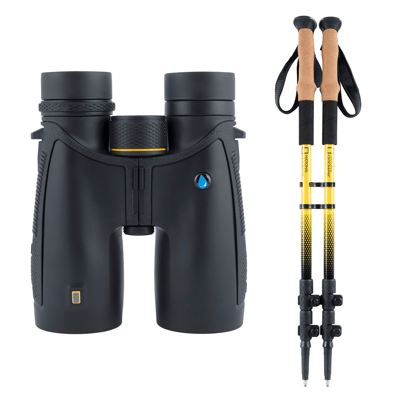 National Geographic 10x42 Waterproof Performance Roof Binoculars and Harness + Carbon Trekking Poles Set