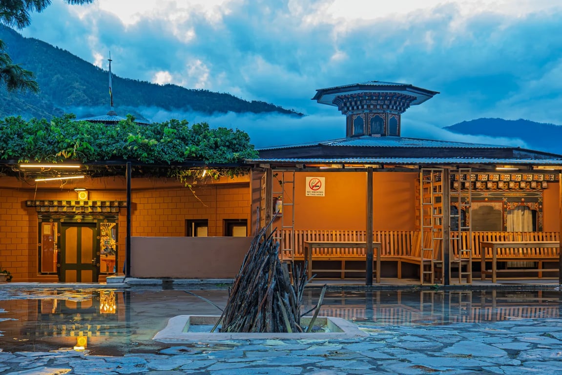 Blue hour over the garden pavilions