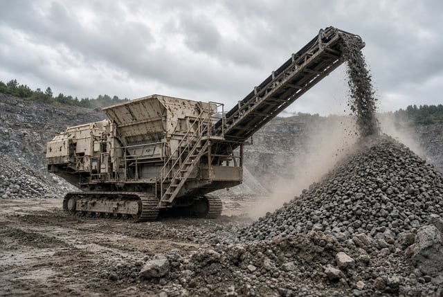Mobile Brecheranlage mit laufendem Förderband