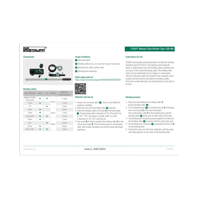 STAUFF 6100135853 Zubehör / Ersatzteile für Handrohrbieger