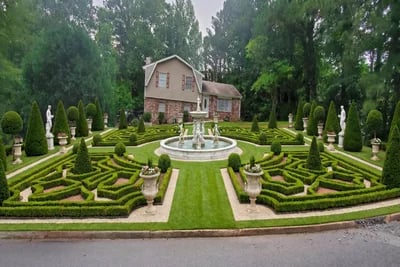 Any Ideas For Making This Front Yard Look Better transformed to French Formal Garden style