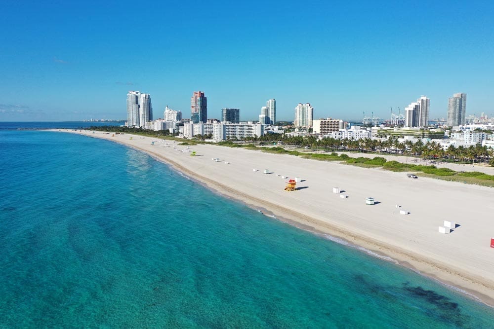 Stunning aerial view of Lummus Park Beach and South Beach