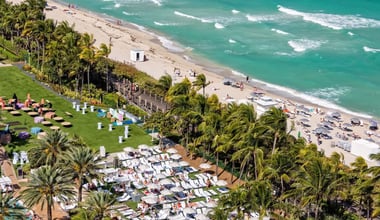 Breathtaking aerial perspective showcasing the Fontainebleau, Miami Beach Boardwalk, and the pristine coastline