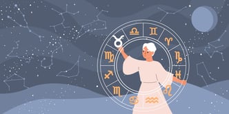 Background design featuring zodiac and astrology symbols for horoscope composition