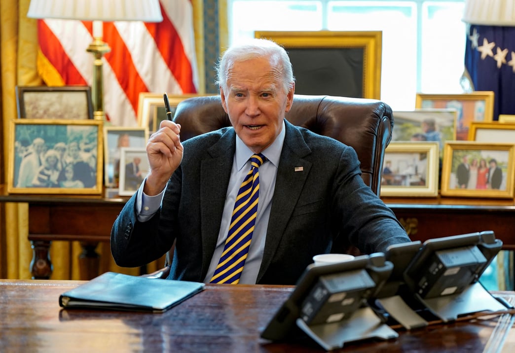 U.S. President Joe Biden attends a briefing on the federal response to the wildfires across Los Angeles