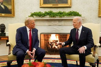 U.S. President Joe Biden meets with President-elect Donald Trump in the Oval Office at the White House in Washington