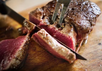 Slicing a cooked fillet steak