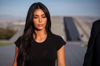 A shallow focus shot of Kim Kardashian visits the Armenian Genocide Memorial Complex in Yerevan, Armenia