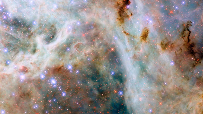 This NASA/ESA Hubble Space Telescope reveals clouds of gas and dust near the Tarantula Nebula, located in the Large Magellanic Cloud about 160,000 light-years away.