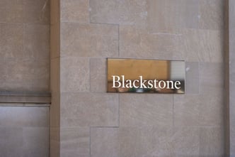 Blackstone sign on the office building in Wayne, Pennsylvania, USA, on November 6, 2023