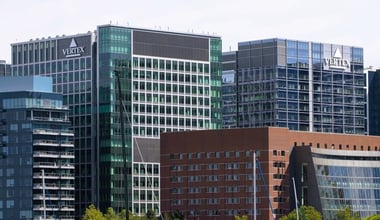 Exterior view of the headquarters of Vertex Pharmaceuticals, an American biotechnology company, in Boston, Massachusetts