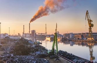 Industrial areas on a river in China, scrap yard, coal plant, port