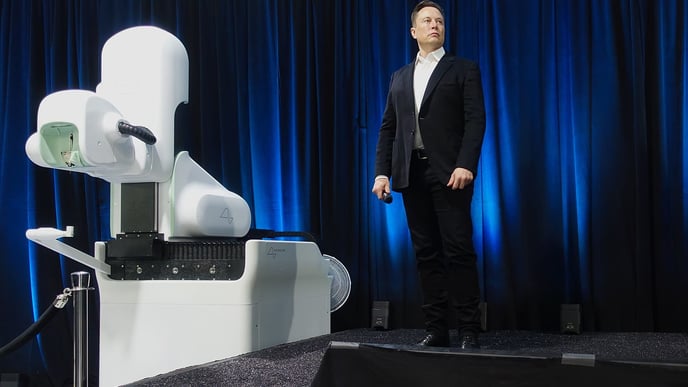 Musk discussing a Neuralink device during a live demonstration in 2020. Photo by Steve Jurvetson - flickr.com, CC BY 2.0, via Wikimedia Commons