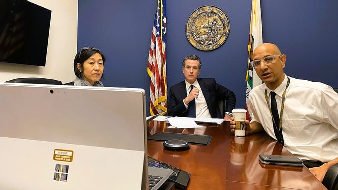 Newsom meets with health officials on the COVID-19 pandemic, March 2020