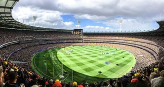 Panorama of the Melbourne Cricket Ground during the national anthem prior to the AFL Grand Final on 30 September 2017 in Melbourne, Victoria