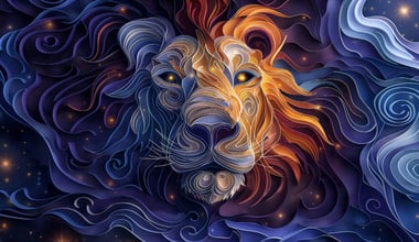 Papercut Lion in Cosmic Abstract Art