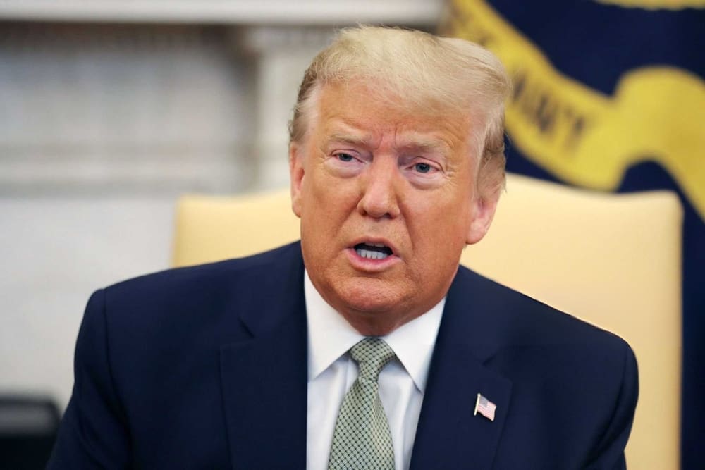 President Donald Trump talks to journalists while hosting Prime Minister of Ireland Leo Varadkar in the Oval Office at the White House March 12, 2020 in Washington, DC