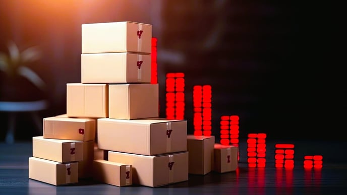 Red arrow boxes indicating increased trade volumes, growth in purchasing power, and an economic trade surplus