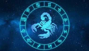 Scorpio horoscope sign in twelve zodiac with galaxy stars