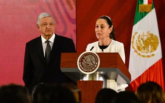 Sheinbaum with former president Andrés Manuel López Obrador in late 2019. Photo by Mexico City Government, via Wikimedia Commons.