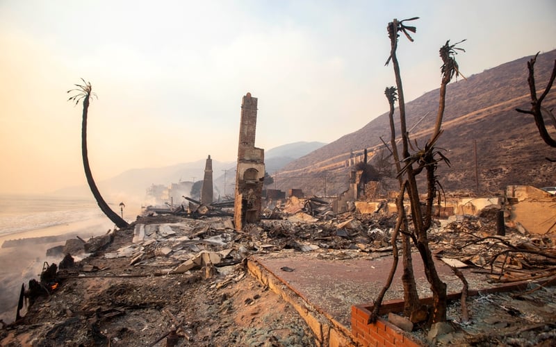 The Palisades fire burns fiercely during a powerful windstorm, spreading devastation across the west side of Los Angeles, California. Photo by Shutterstockcom - Arprince