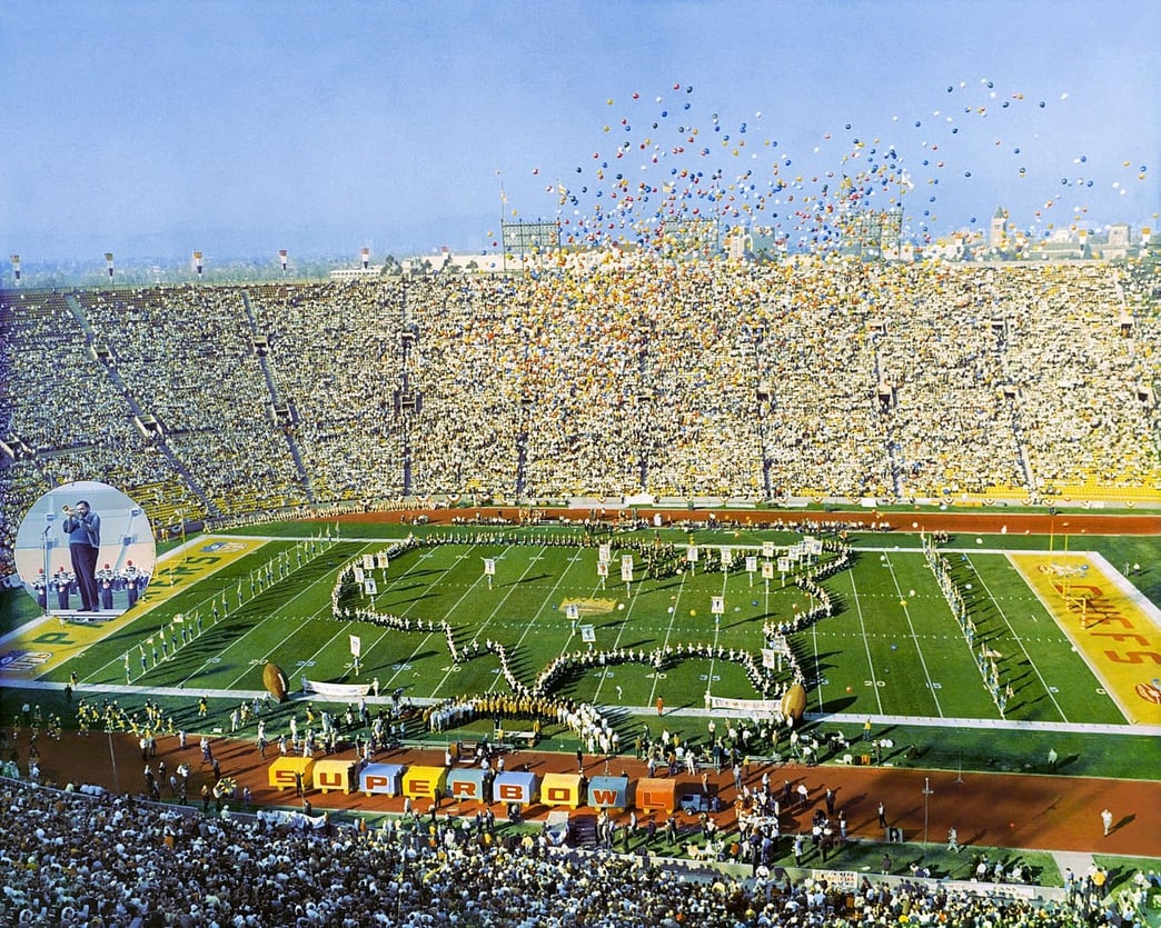 The first Super Bowl at Los Angeles Memorial Coliseum. Photo by Jimberg13 - Own work, CC BY-SA 4.0, via Wikimedia Commons