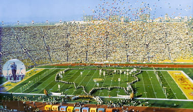 The first Super Bowl at Los Angeles Memorial Coliseum. Photo by Jimberg13 - Own work, CC BY-SA 4.0, via Wikimedia Commons