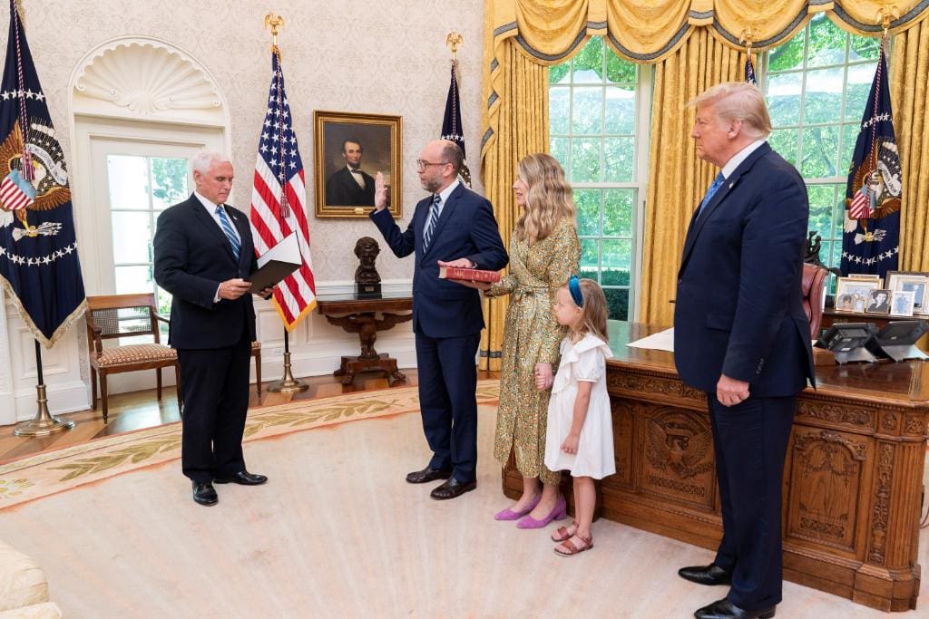 Vought being sworn in as OMB Director in July 2020