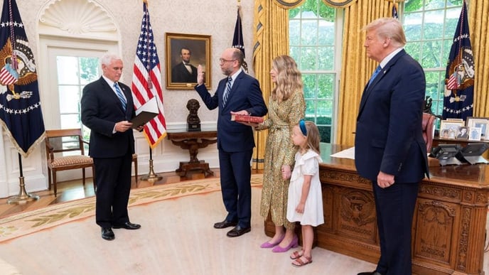 Vought being sworn in as OMB Director in July 2020