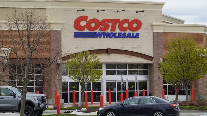 Costco Wholesale storefront entrance in Wisconsin. Costco Wholesale Corporation is largest membership-only warehouse club in United States