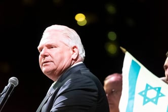 Ontario Premier Doug Ford at an emergency UJA solidarity rally for Israel at Mel Lastman Square in North York, Toronto