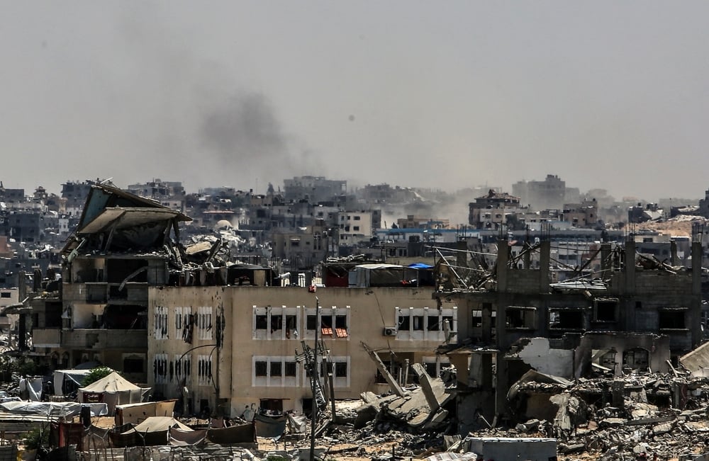 Smoke rises from an Israeli military operation, in Khan Yunis, in the southern Gaza Strip, on July 25, 2024