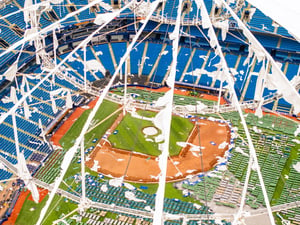 St Petersburg, FL, USA - October 11, 2024 Tropicana Field Stadium St Petersburg Florida aftermath from Hurricane Milton 2024