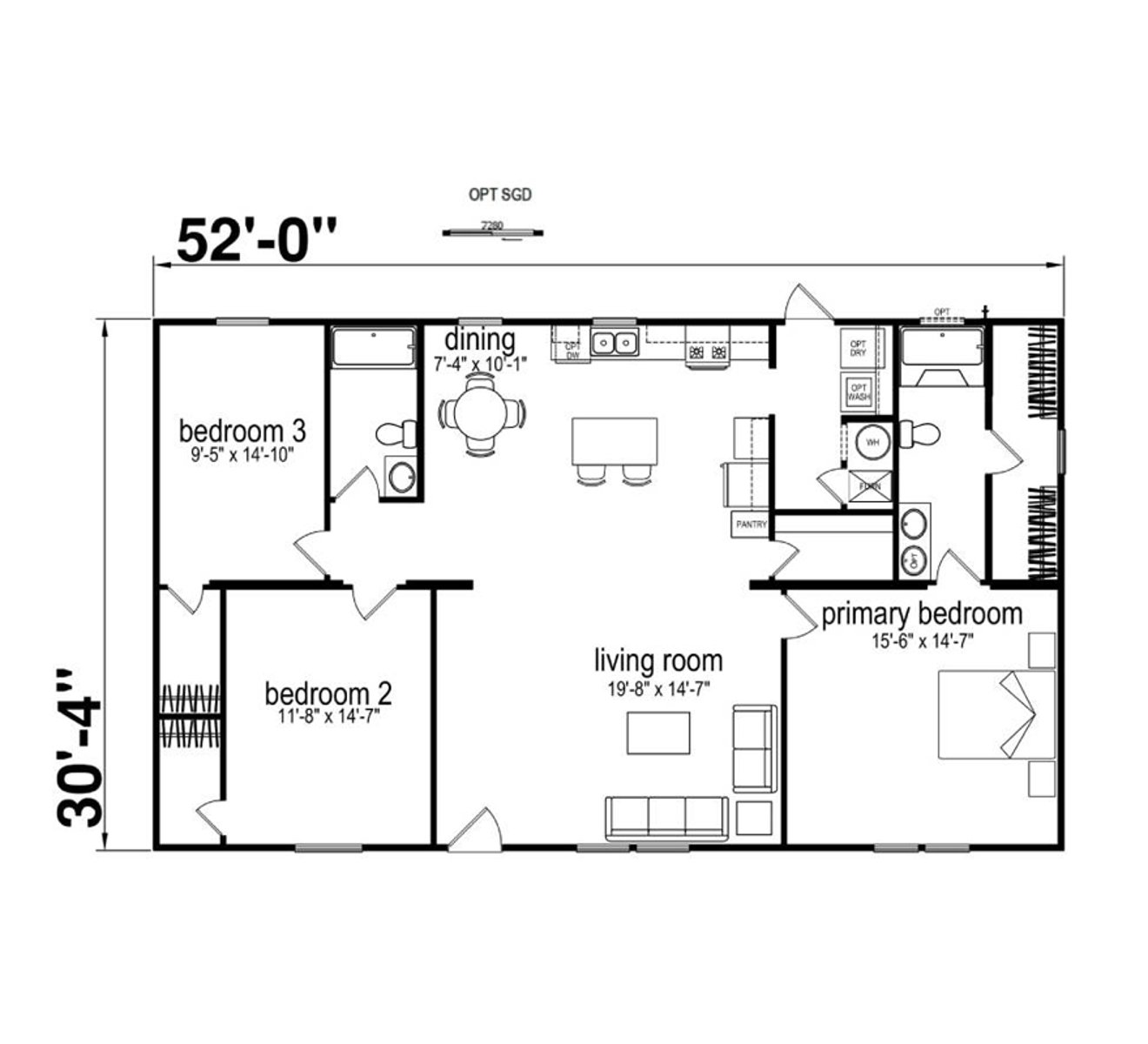 Floorplan of Champion Prime 32x52 home for sale in Tyler, TX