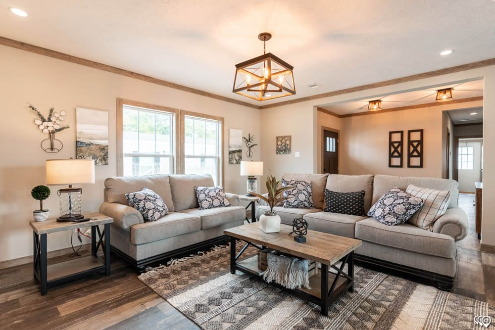 Spacious living room in The Shoal Creek manufactured home