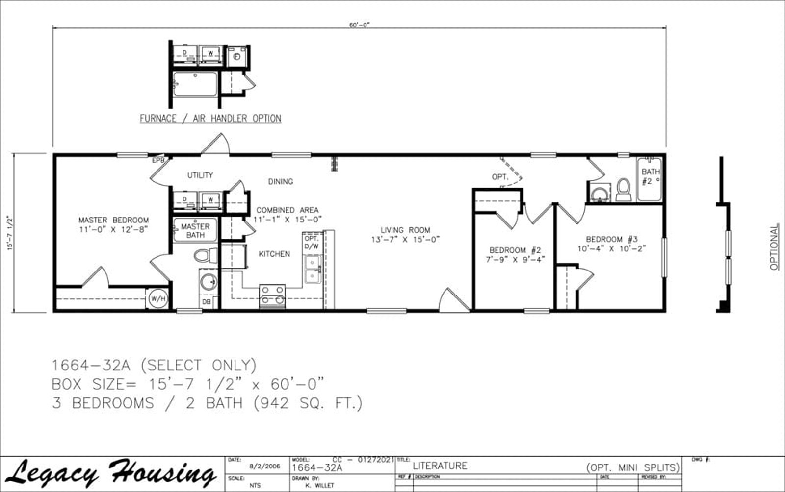 Floorplan of Legacy 16x64 - 3 Bedroom home for sale near Whiteface